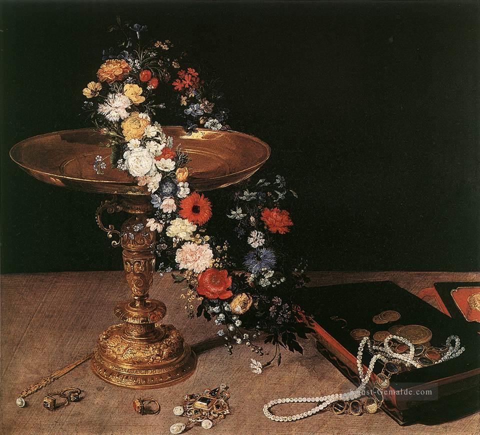 Stillleben mit Girlande der Blumen und goldene Tazza Flämisch Jan Brueghel der Ältere Ölgemälde